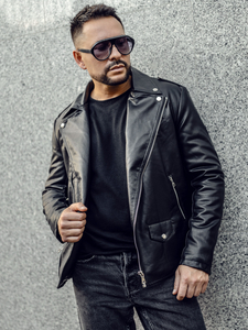 Черно кожено мъжко рокерско яке Bolf 11Z8014