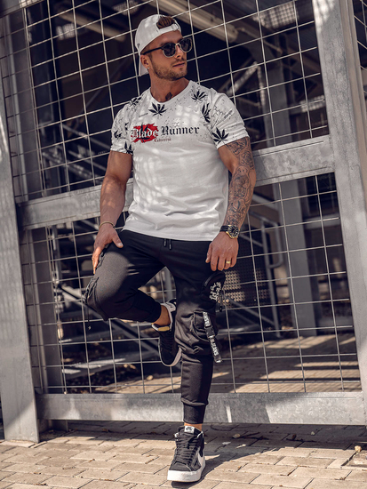 Бяла памучна мъжка тениска с принт Bolf 14744A