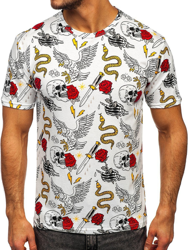 Бяла мъжка тениска с принт Bolf 14900