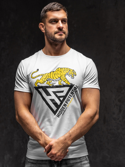 Бяла мъжка тениска с принт Bolf Y70013