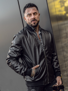 Черно мъжко кожено бомбър яке Bolf 7110A2