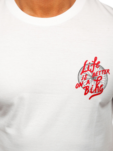 Бяла памучна мъжка тениска с щампа Bolf MPO3555