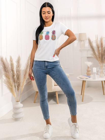 Бяла дамска тениска с апликация Bolf 95T2522