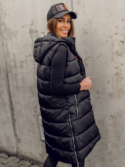 Черен дълъг капитониран дамски елек Bolf 81261A