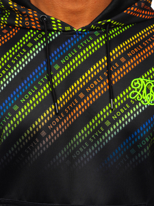 Черен с принт мъжки суитшърт с качулка Bolf HM258