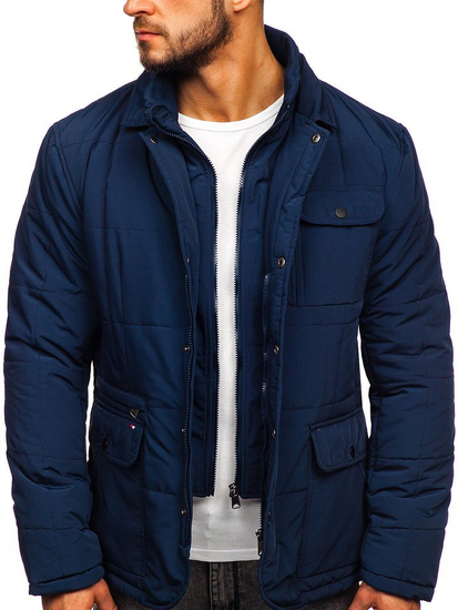 Мъжко зимно елегантно яке тъмносиньо Bolf 1976