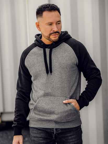 Графитен мъжки суитшърт с качулка Bolf LM77002