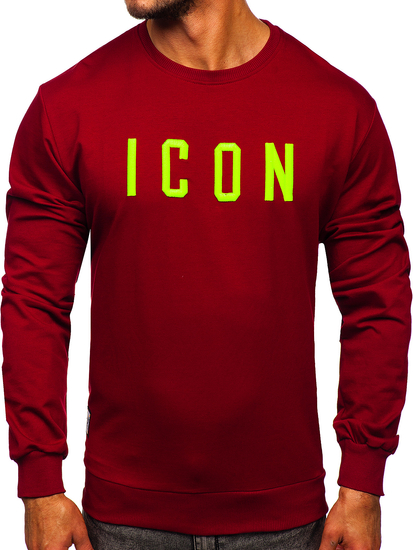 Бордо с бродиран 3D принт мъжки суитшърт без качулка Bolf 146176