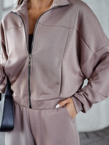 Дамски двуцветен спортен комплект с цип капучино Bolf 821109