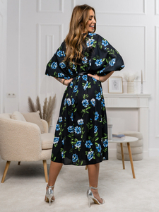 Черно-синя дълга дамска рокля на цветя Bolf XY202116