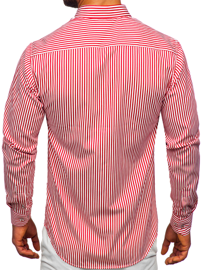Червена мъжка раирана риза с дълъг ръкав Bolf 22731