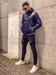 Тъмносиньо капитонирано преходно мъжко яке Bolf 6191A