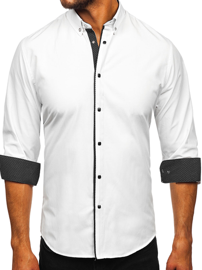 Бяла елегантна мъжка риза с дълъг ръкав Bolf 17724