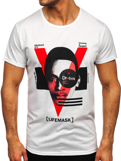 Бяла мъжка тениска с принт Bolf KS2552