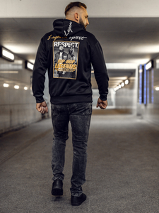 Черен мъжки суичър кенгуру с щампа Bolf M280