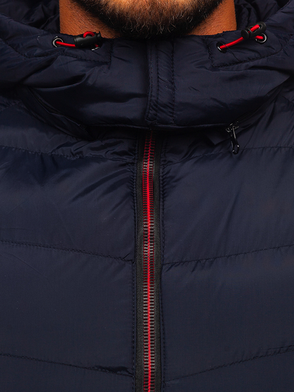 Тъмносин мъжки капитониран елек с качулка Bolf 6875