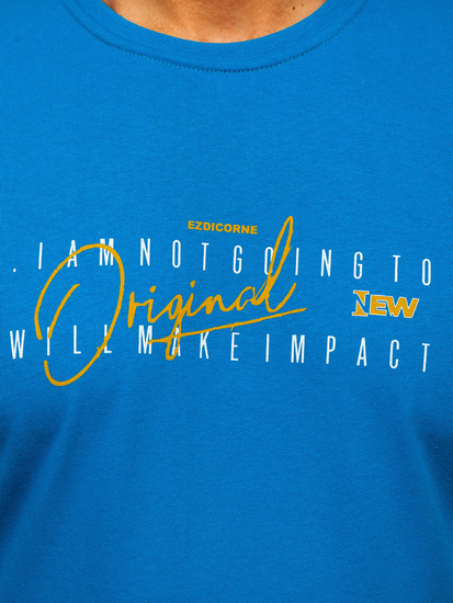 Тюркоазена мъжка памучна тениска с щампа Bolf 5032