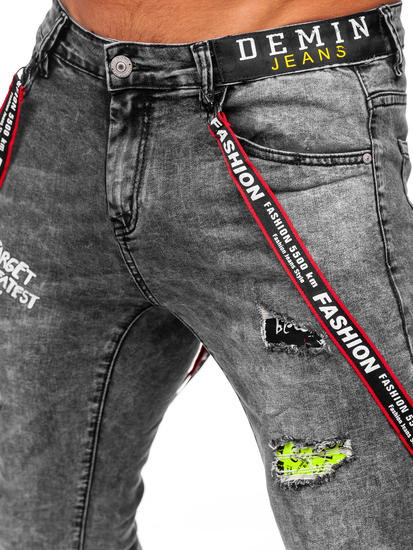 Черни мъжки дънки slim fit с тиранти Bolf KX968-C