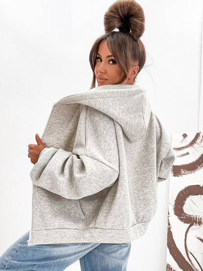 Дамски подплатен суитшърт с качулка меланжов Bolf 821112