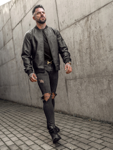 Черно мъжко кожено яке бомбър Bolf 3A63A