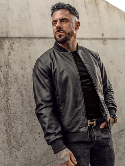 Черно мъжко кожено яке бомбър Bolf 3A65A