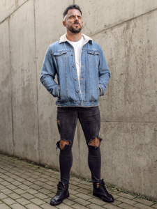 Синьо мъжко дънково яке тип trucker с ватирана подплата Bolf 1157