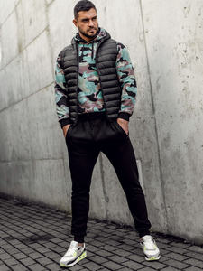 Черен капитониран мъжки елек с качулка Bolf 13072A