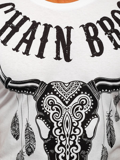 Бяла мъжка тениска с принт Bolf 142174