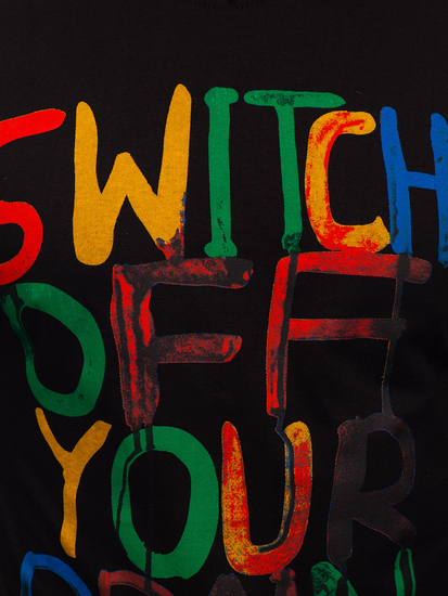 Мъжка тениска с дълъг ръкав с принт черна Bolf 1214