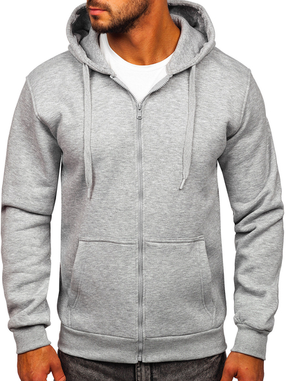 Тъмносив плътен мъжки суитшърт с качулка и цип Bolf 2008