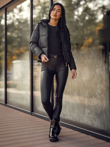 Дамско късо ватирано зимно яке с качулка черно Bolf 5M3237