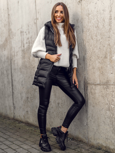 Черен дълъг капитониран дамски елек Bolf 7044A