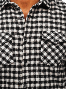 Черно-бяла карирана бархетна мъжка риза с дълъг ръкав Bolf 22701