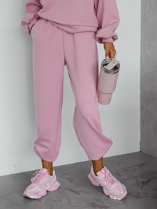 Дамски двуцветен спортен комплект с качулка пудров Bolf 525