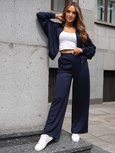 Дамски двуцветен спортен комплект с цип тъмносин Bolf 821109