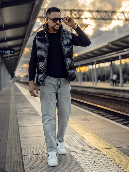 Черен плътен капитониран мъжки елек Bolf 9968