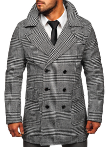 Сиво топло мъжко карирано палто Bolf 1192
