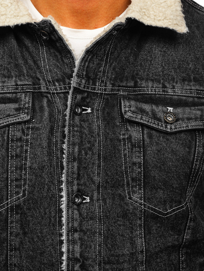 Черно мъжко дънково яке тип trucker с ватирана подплата Bolf 1160