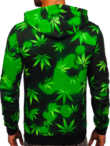 Черно-зелен мъжки суитшърт с качулка и принт Bolf 141006