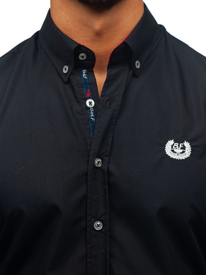 Мъжка елегантна риза с дълъг ръкав черна Bolf 2772