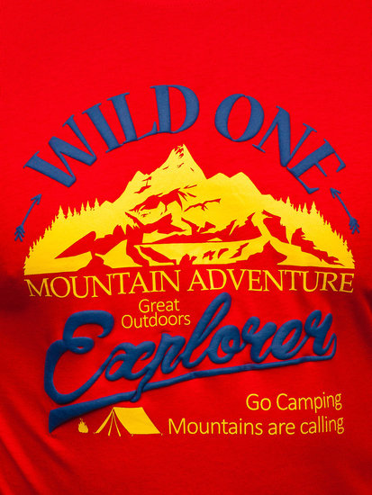 Червена памучна мъжка тениска с щампа Bolf MPO3484