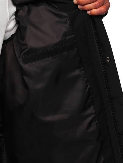 Черно дълго ватирано мъжко зимно яке Bolf 31M5009