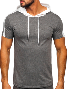 Сива мъжка изчистена тениска с качулка Bolf 8T299