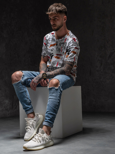 Бяла мъжка тениска с принт Bolf 14908