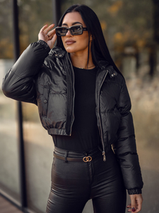 Дамско късо ватирано зимно яке с качулка черно Bolf 5M3260