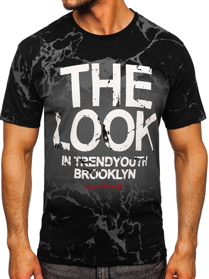 Мъжка черна памучна тениска с щампа Bolf 627