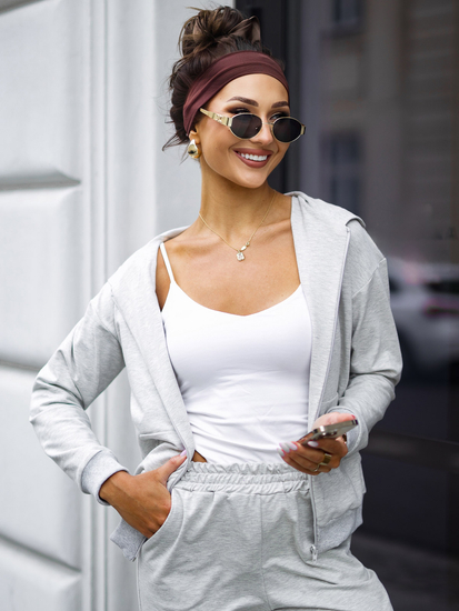 Дамски двуцветен спортен комплект с качулка меланжов Bolf 821110