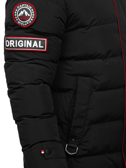 Черно дълго мъжко капитонирано зимно яке Bolf 6476