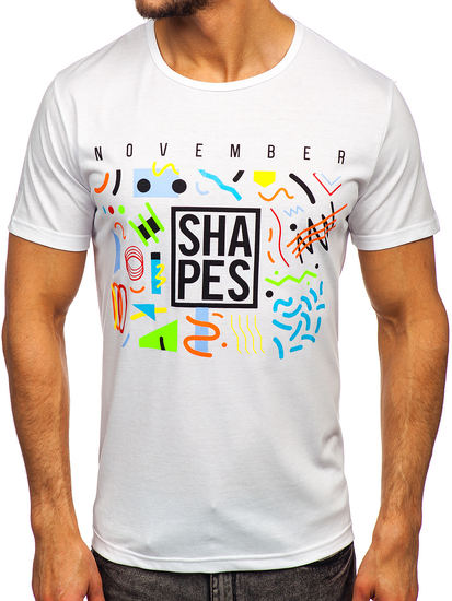 Бяла мъжка тениска с принт Bolf KS2625