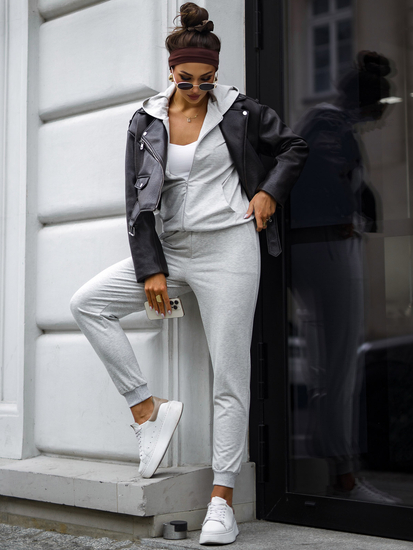 Дамски двуцветен спортен комплект с качулка меланжов Bolf 821110